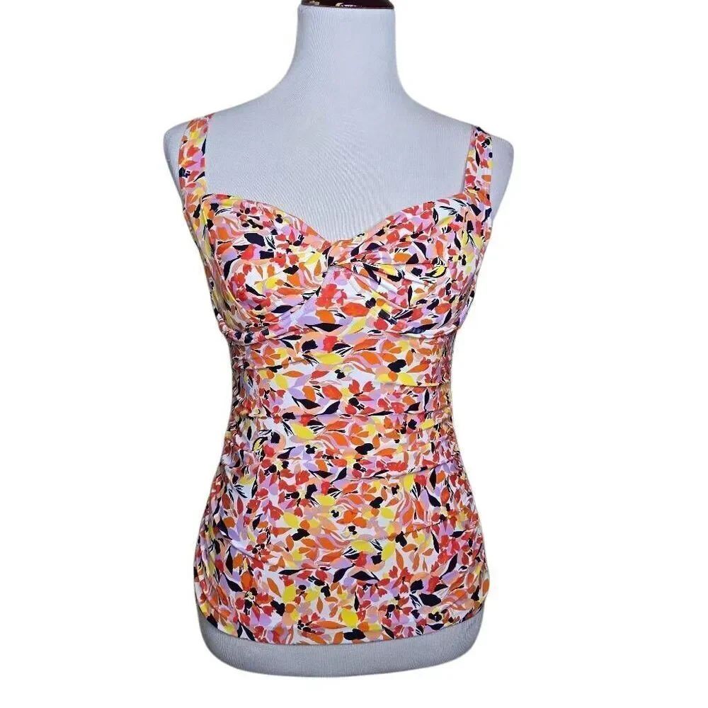 Anne Cole Tankini Top Floral Twist Front Ruched Swim Underwire 32DD/34D